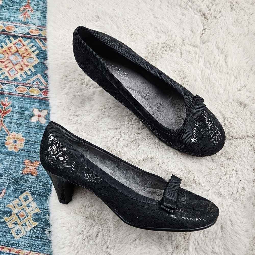 Aerosoles Playhouse Bow Round Toe Heel Pumps Women’s Size 9M Black Comfort